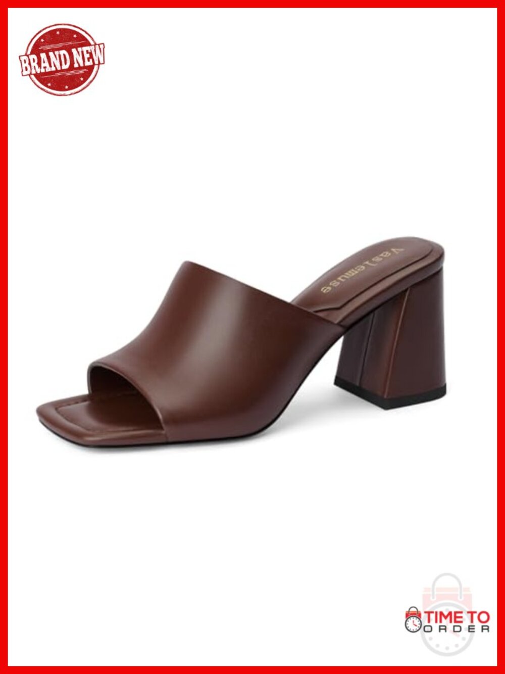 Women's Faux Leather Mules Chunky Block Heel Slide Sandals Open Toe